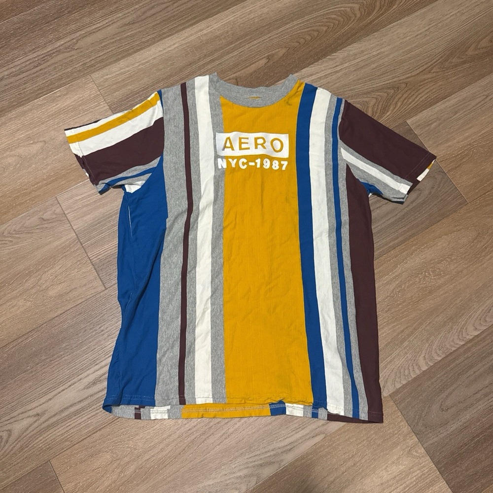 Aeropostale T-shirt Mens XL Multicolor Striped AERO NYC-1987 Crew‎ Neck Tee